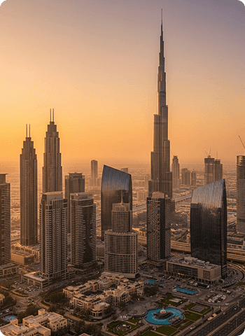 Dubai skyline at sunset